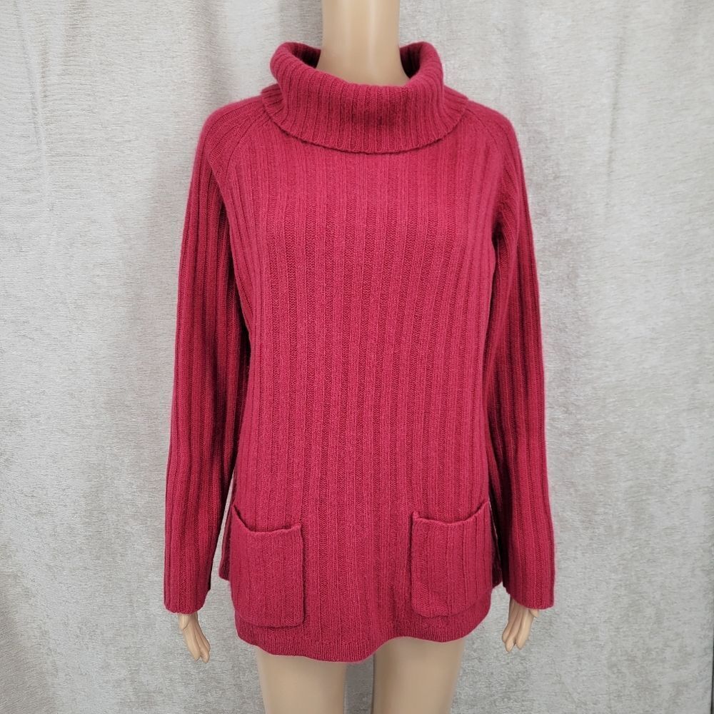 Angora Wool Lambswool Wide Ribbed Cowl Neck Sweater Pockets Vintage